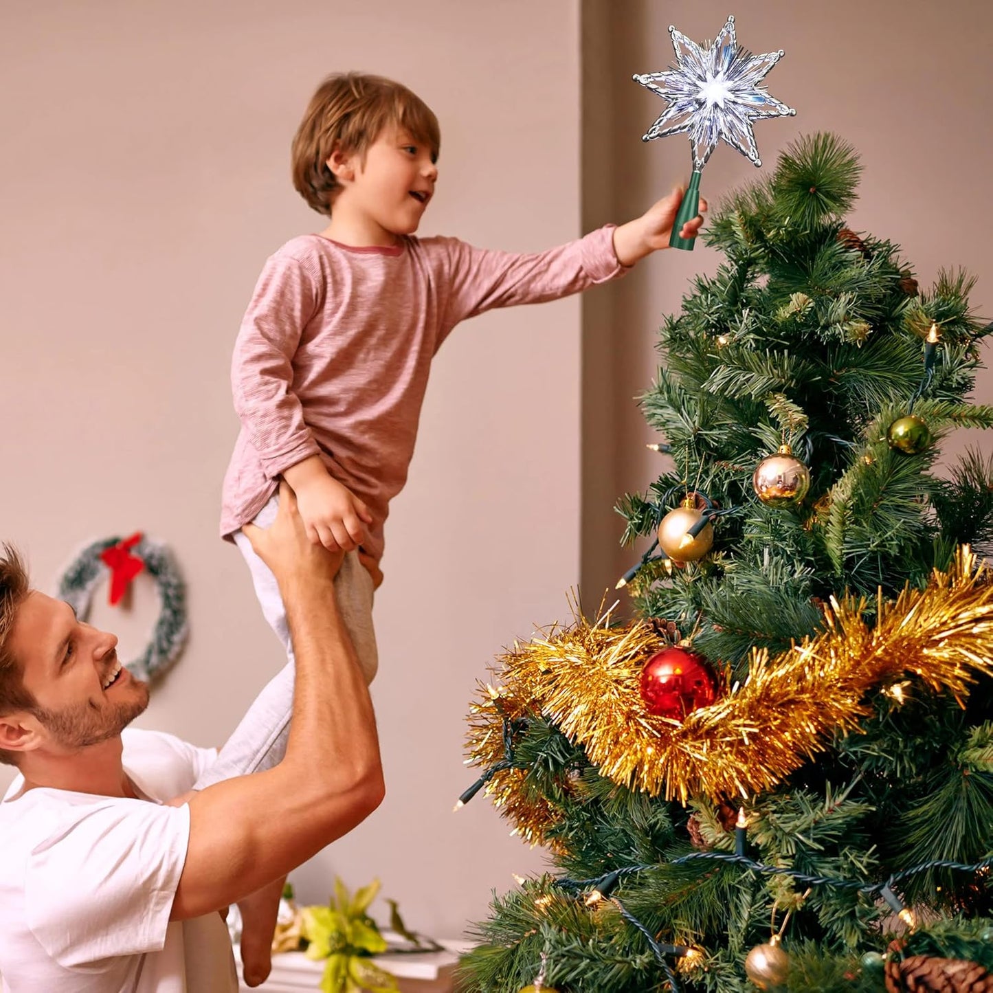 ODEETRONIC Christmas Tree Topper Star, 8in 120V UL Certified Double Sided 8-Point Star Christmas Treetop Lights, Indoor Lighted Christmas Tree Decorations for Xmas Home Party Wedding Decor, Cool White