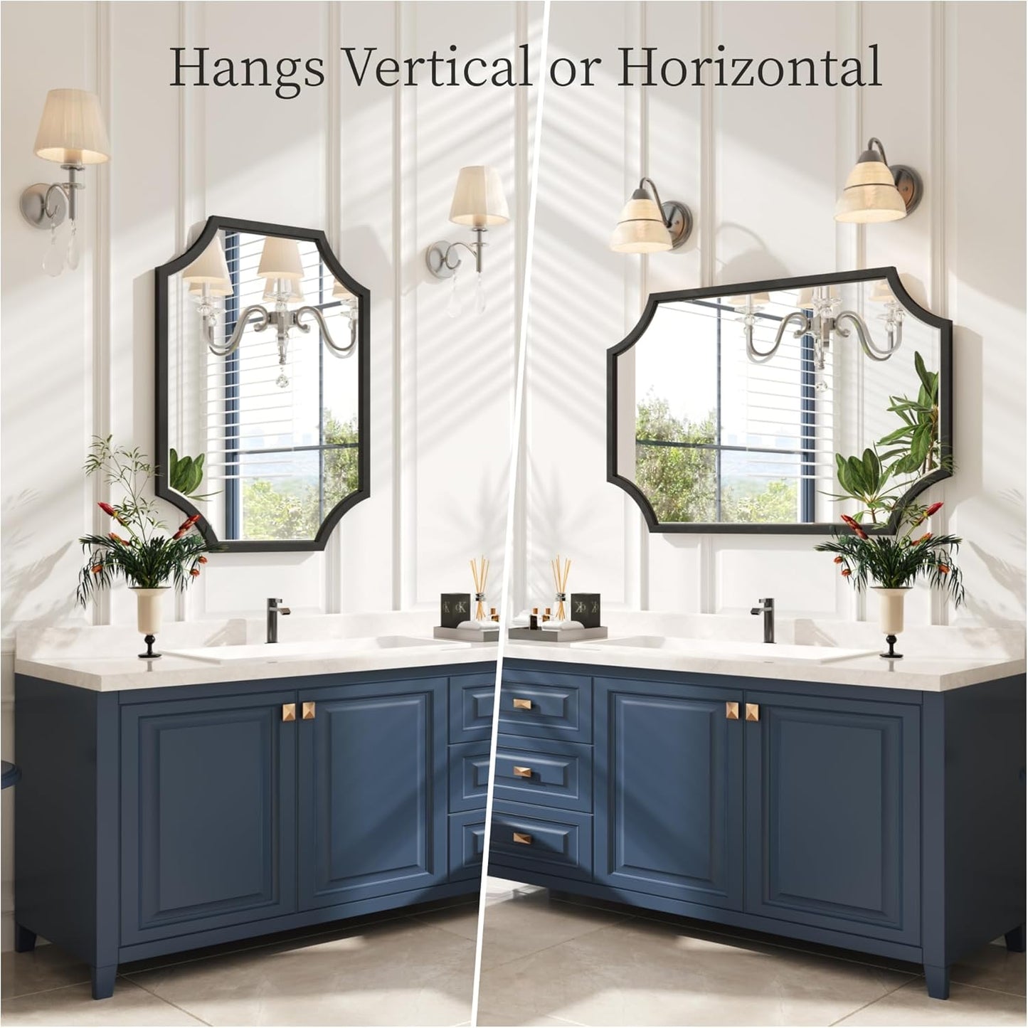 Kelly Miller Scalloped Black Bathroom Mirror for Wall, 24"x36" Black Mirror Decorative Wall Mirror Art Framed Mirror Bevelled for Master Bath Half Bath Living Room Fireplace Mantle Entryway Hallway