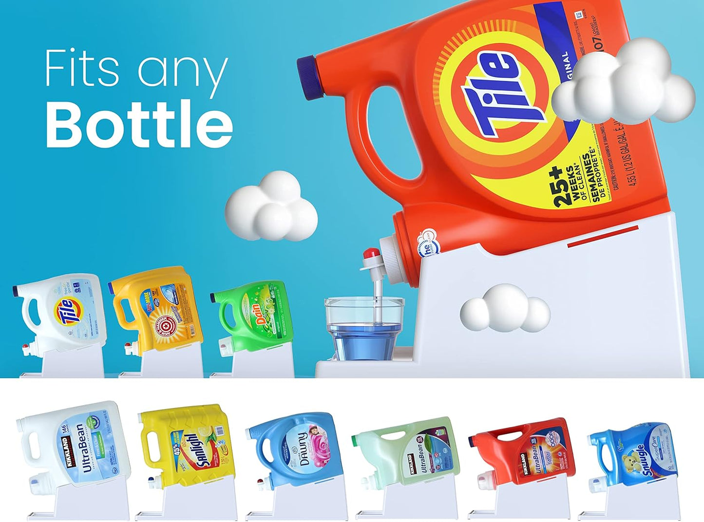 TidyFriend 2 Pack Liquid Laundry Detergent Holder Stand with Drip Tray & Rubber-Grip Feet, Stand for Laundry Room Organization and Storage, Fabric Softener Dispenser with Cup Holder (White)