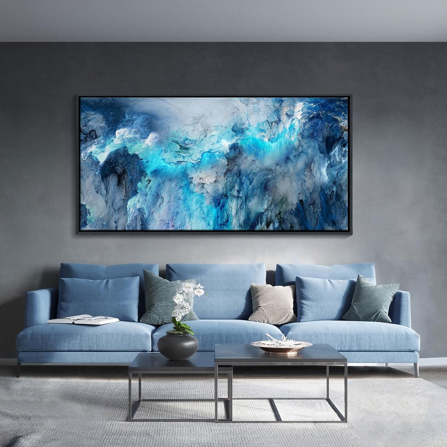 Mofutinpo Framed Abstract Canvas Wall Art | Modern Blue Contemporary Painting for Living Room, Bedroom, and Office | Large Abstract Artwork 58x29 Inches | artwork for walls