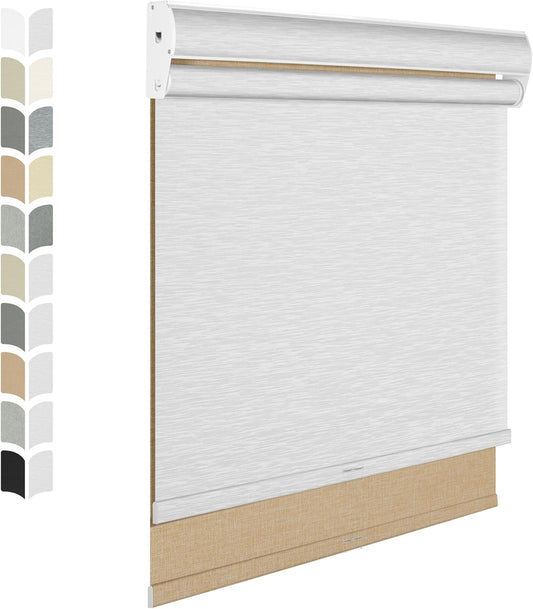 BERISSA Dual Roller Shades with Cassette Valance, Blackout and Light Filtering, Day and Night Shades for Home Office Door - Linen Beige and White, 42 W x 48" H