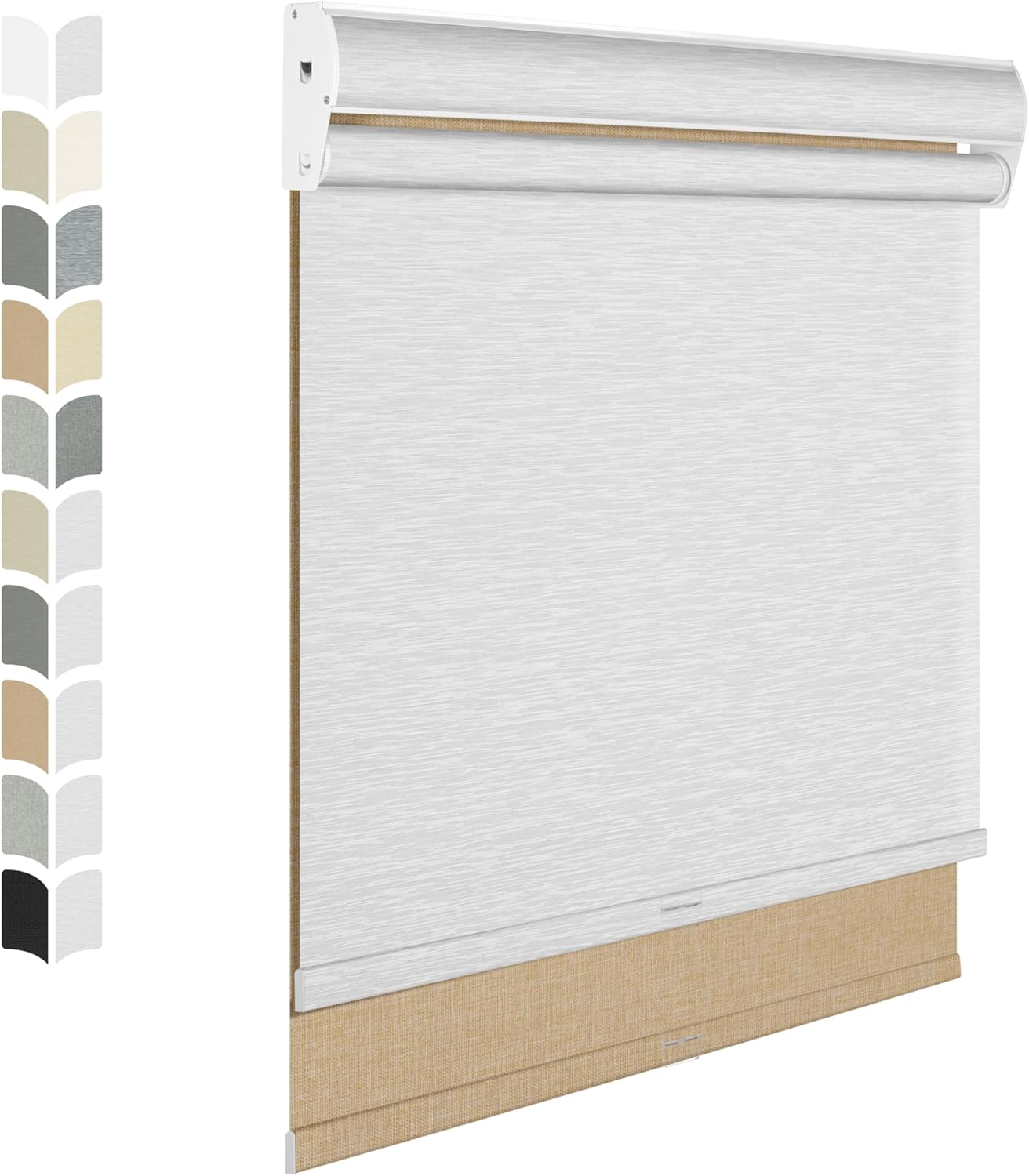 BERISSA Cordless Dual Roller Shades With Cassette Valance, Blackout and Light Filtering, Day and Night for Home Office Door - Linen Beige and White, 64 W x 56" H