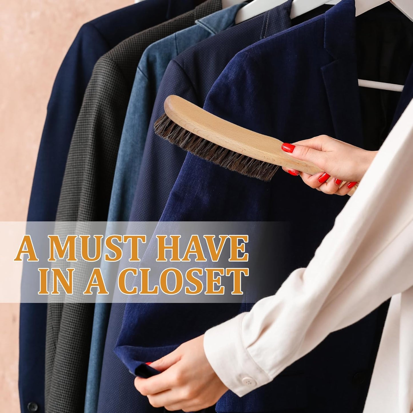 Lint Brush for Clothes with 100% Soft Horse Hair Bristle, Large Beech Wood Handle, Lint Remover for Hat, Pet Hair, Suits, Cashmere, Wool, Velvet, Suede, Shoe