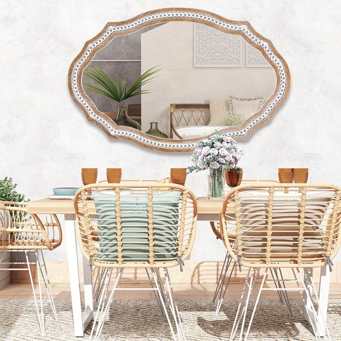 24" x 35" Wooden Farmhouse Oval Mirror for Wall Decor, Living Room, Bedroom, Bathroom Rustic Decorative Mirror for Entryway - Vertical or Horizontal Hanging