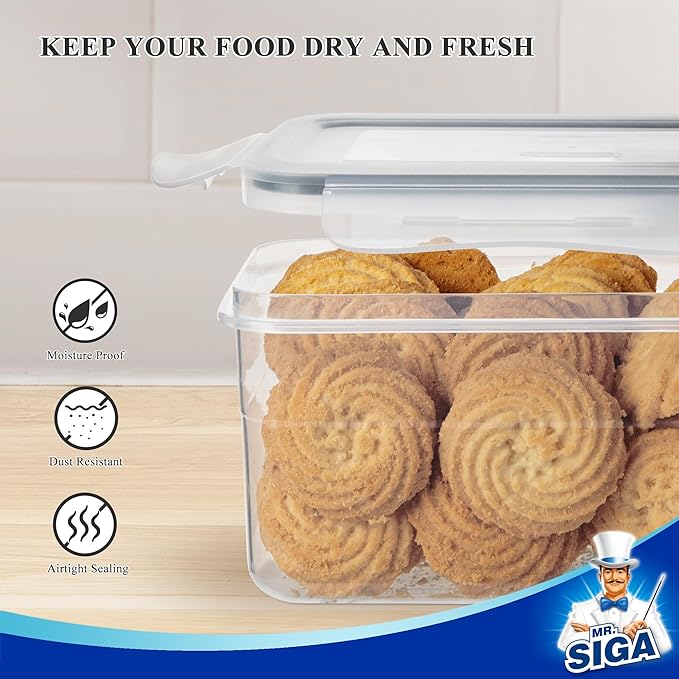 MR.SIGA 16 Pack Airtight Food Storage Container Set, BPA Free Kitchen Pantry Organization, Kitchen Canisters for Cereal, Spaghetti, includes 24 Reusable Sticker Labels