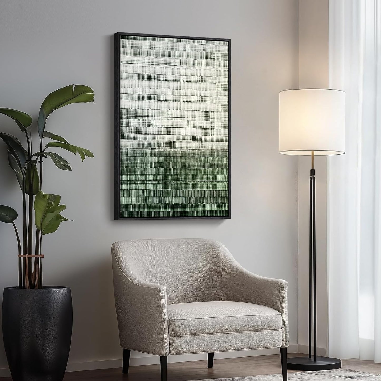 Framed Green Abstract Canvas Wall Art, Modern Art Prints Paintings Artwork for Walls, Minimalist Dark Sage Green Pictures for Living Room Dining Room Bedroom Office Bathroom Wall Decor 24x36 In