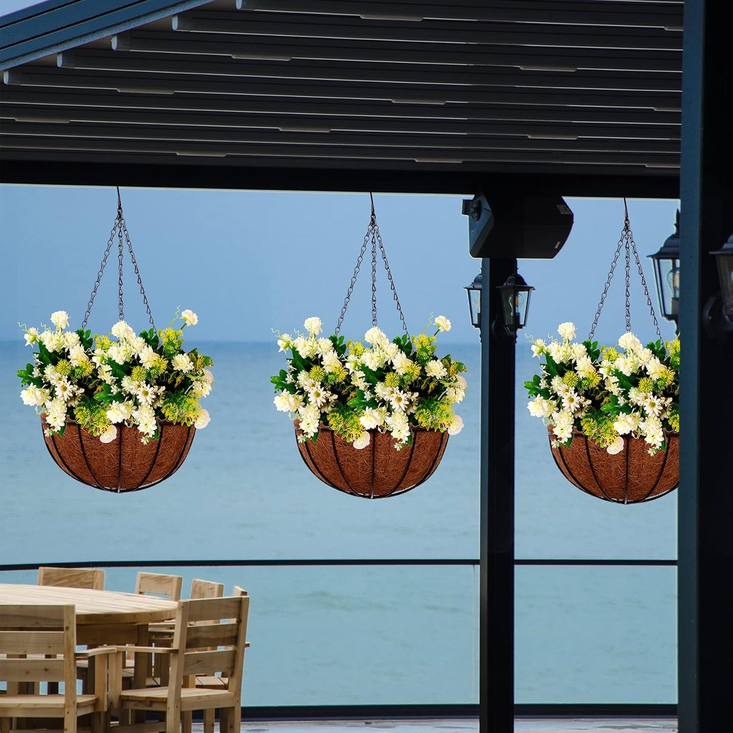 Hanging Planters Basket Outdoor Indoor(14 inch 4 Pack)-Coconut Coir Hanging Baskets for Plants Outdoor,Metal Wire Baskets with Coco Liner Window Box Planters, hanging Flower Pots For Railings…