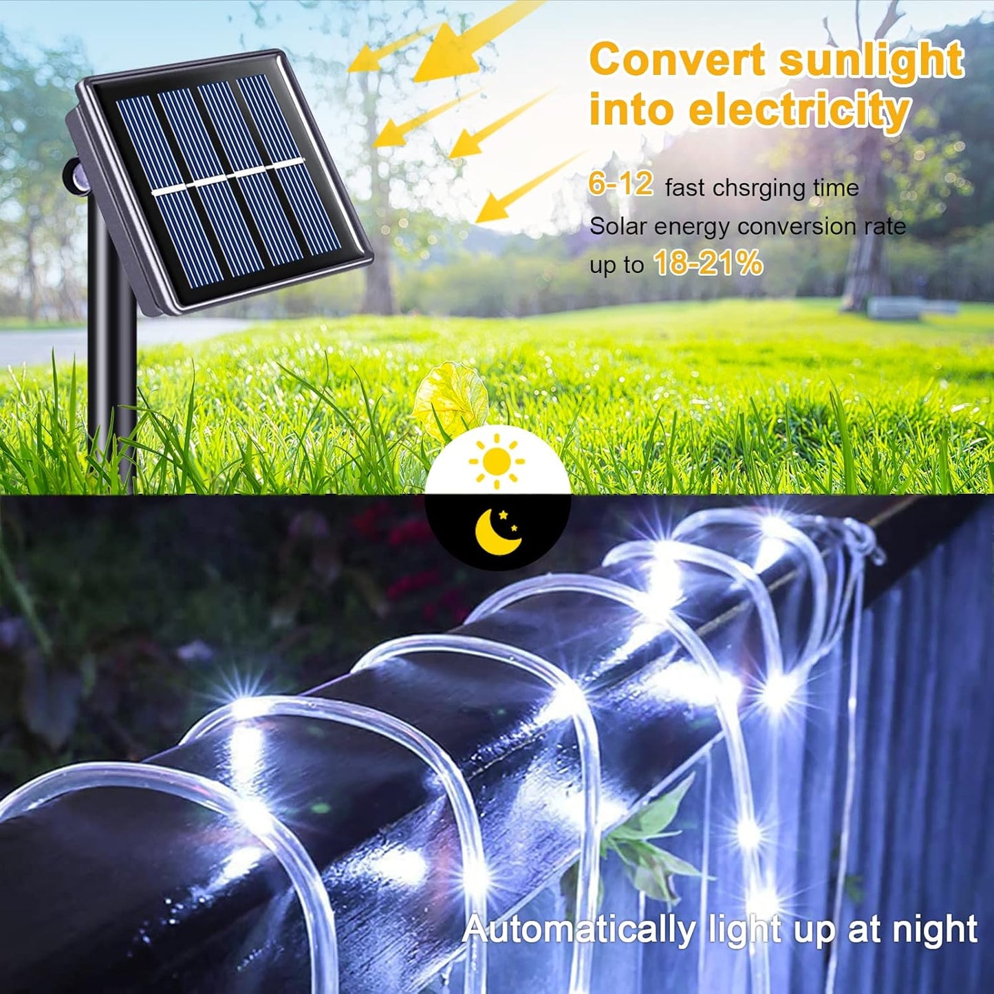 JMEXSUSS 2 Pack 100 LED Solar Rope Lights, 33ft 8 Modes Waterproof LED Solar Pool Lights for Trampoline, Fence, Gazebo, Yard, Walkway, Path, Garden Decor (White)