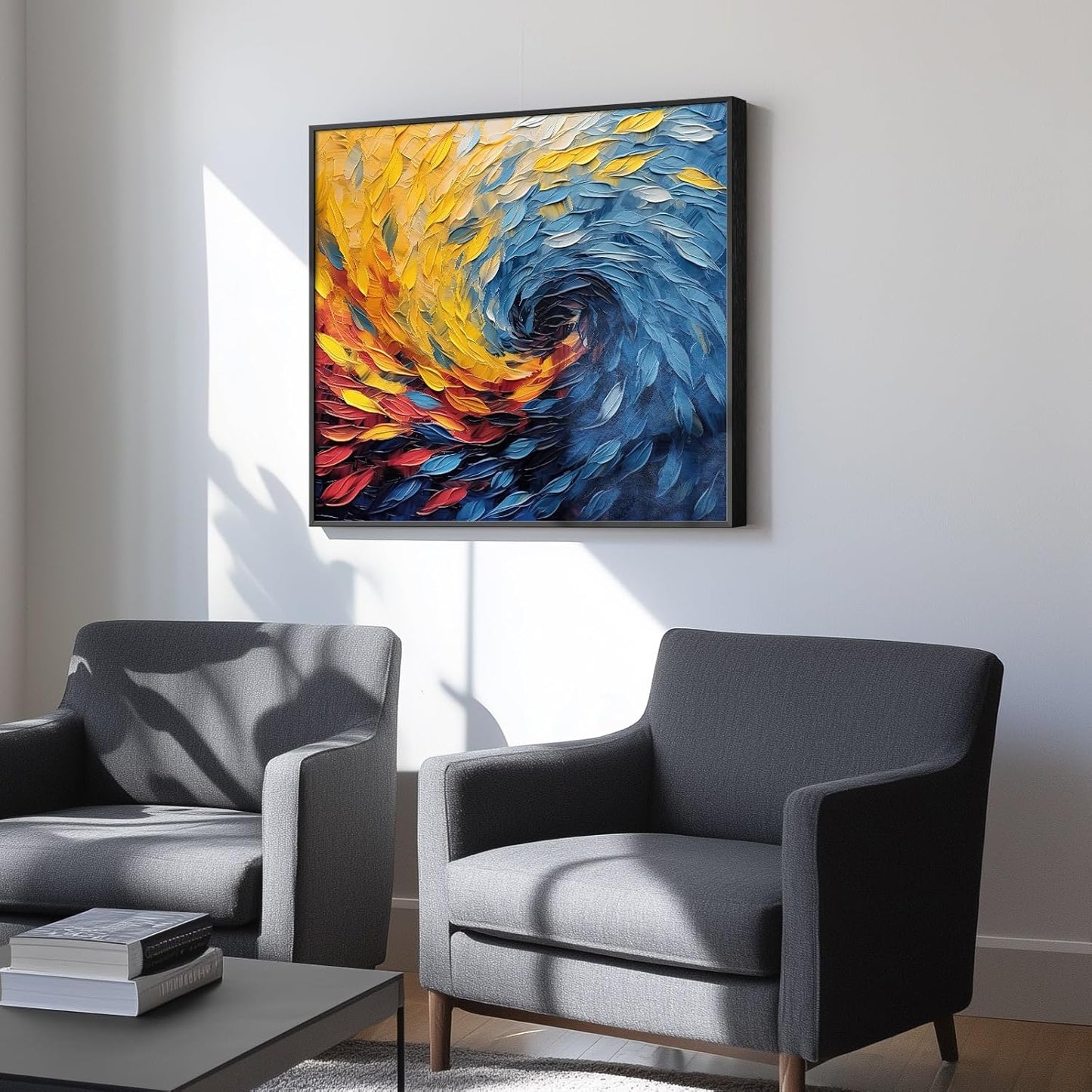 Large Framed Blue Modern Abstract Wall Art for Living Room, Minimalist Canvas Paintings Artwork for Walls, Blue Yellow Art Prints Pictures for Hallway Bedroom Office Wall Decor -30x30 Inch