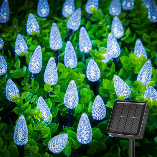 Brightown Solar Operated C6 Strawberry String Lights, 39ft 100 LEDs White LED Christmas Fairy Lights, Solar Christmas Light Outdoor, Christmas Decorations for Christma Tree, Garden Decor