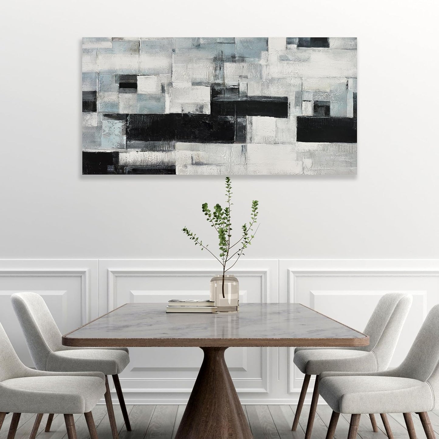 Glvzygy Abstract Wall Art Room Decor Black White and Gray Plaid Minimalism Picture Abstract Art Wall Decor Modern Abstract Wall Art Canvas for Living Room Bedroom Office 20"x40"