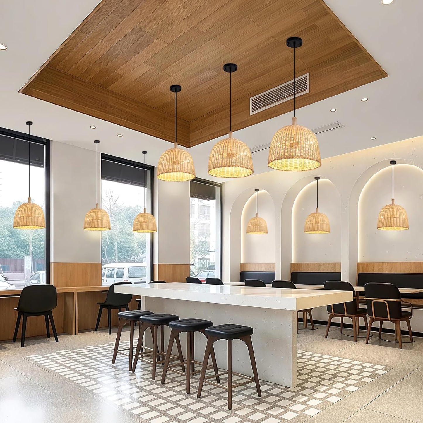 3-Light Rattan Pendant Light,13.77" Rustic Oval Hanging Light,Wicker Pendant Light Hand-Woven Rattan Chandelier for Public Place Dining Living Bedroom Kitchen Farmhouse