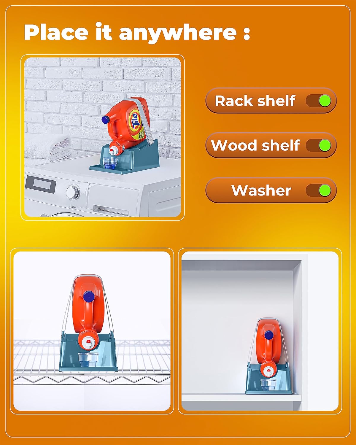 TidyFriend Laundry Detergent Holder Stand with Tray, Laundry Detergent Stand with Non-Slip Rubber Feet for Laundry Room Organization, Easy Pour, No Tilt Design (Slate Grey)