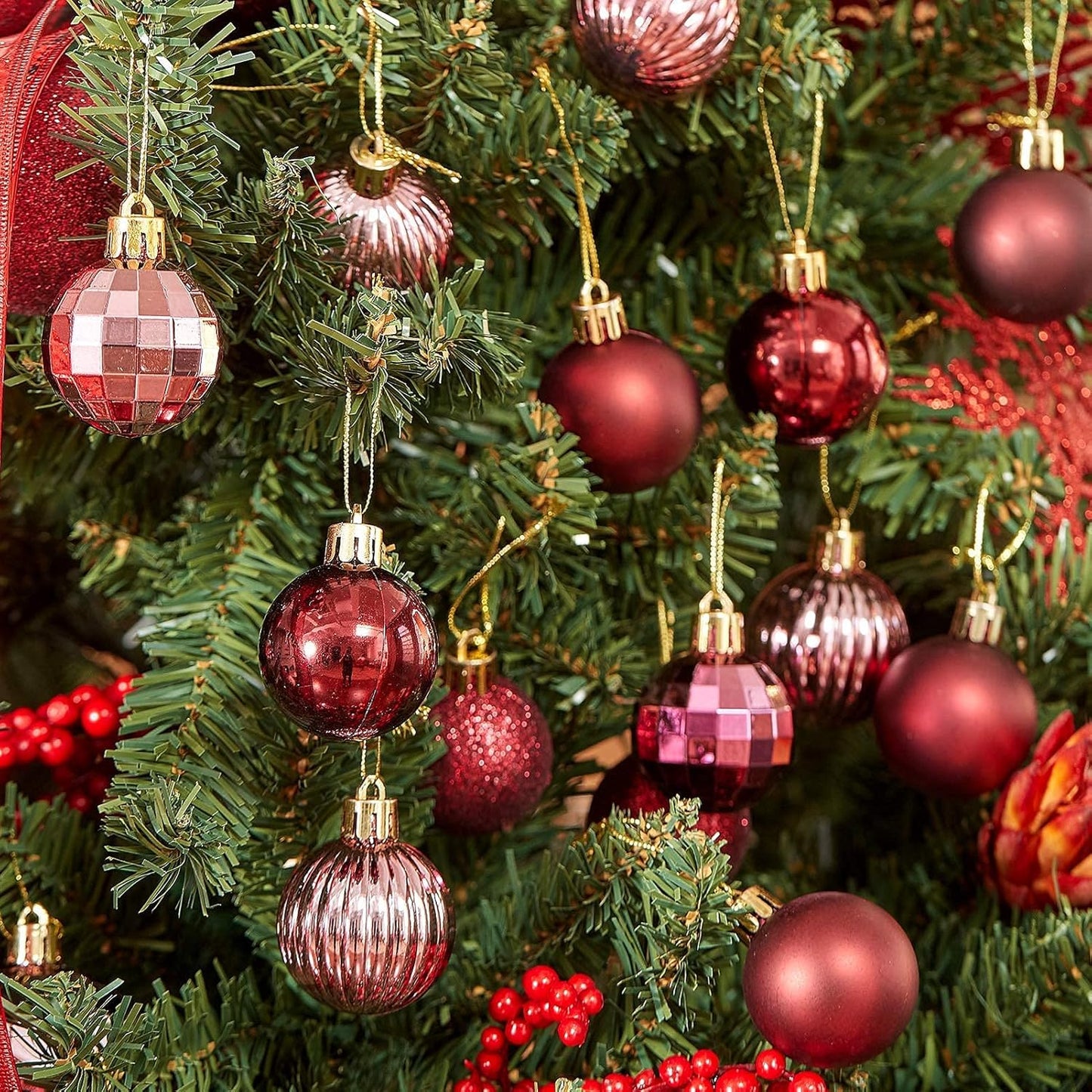 XmasExp 24ct Christmas Ball Ornaments Shatterproof Christmas Ornaments Set Decorations for Xmas Tree Balls(1.57''/40mm, Burgundy)