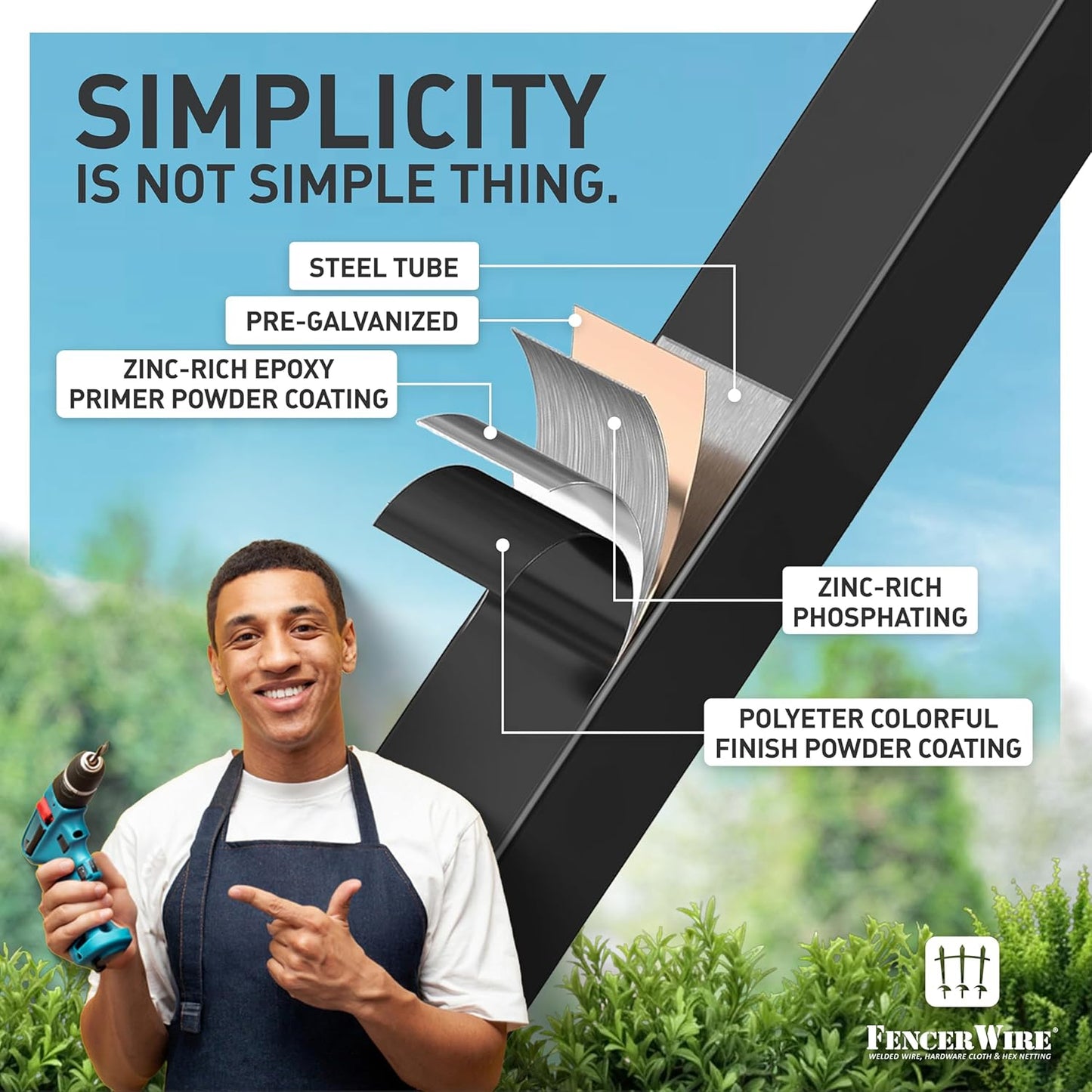 Fencer Wire Heavy Duty Flat Top Fence Barrier Panel, 6FT Height X 8FT Width Anti-Rust Metal Fencing Panel, 2” Diameter Steel Outdoor Decorative Garden Fence Panel for Yard, Pool, Patio, Single Panel