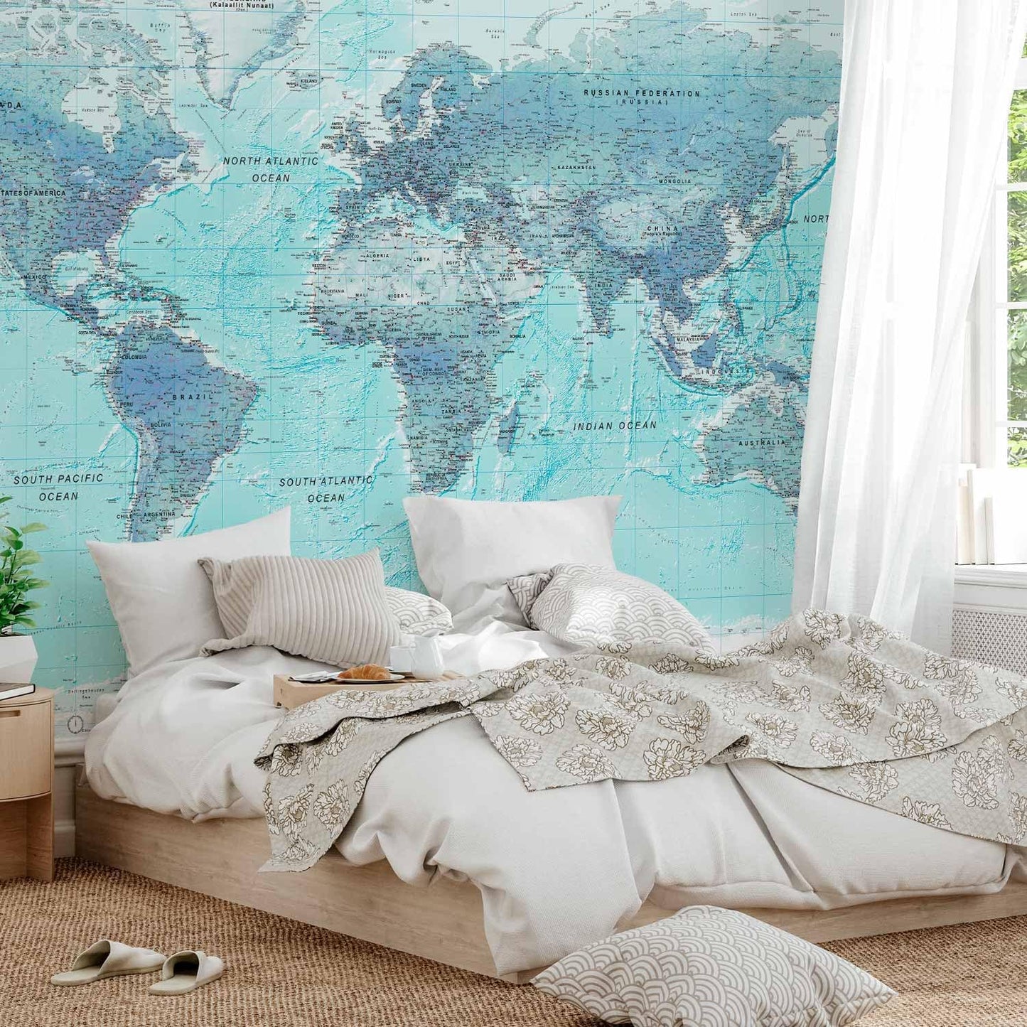 artgeist Premium Wall Mural World Map 118x83 in - XXL Non-Woven Wallpaper Fleece Wall Decor Photo Print Picture Image Design Home Map of The World k-A-0091-a-b