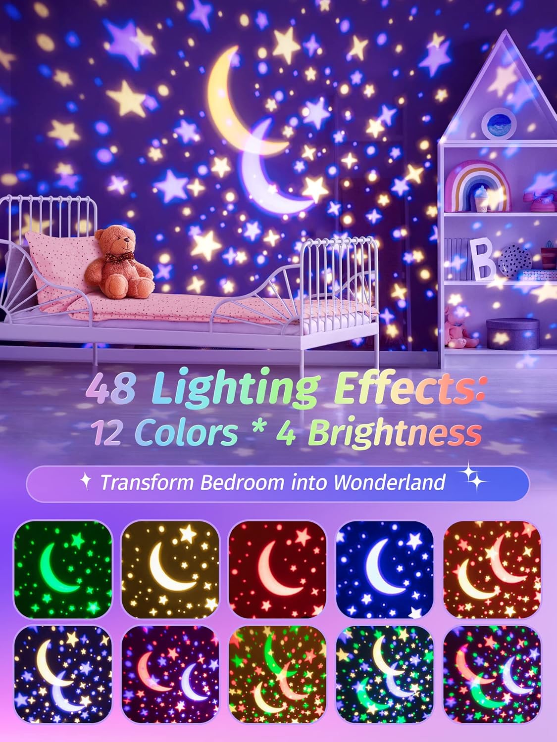 Star Projector for Kids Room, 15 Colors+Bluetooth Music Star Night Light Projector for Bedroom,360°Rotating+AUTO Timer Kids Night Light, Remote Star Projector Lights for Bedroom,Boy Girls Baby Gifts
