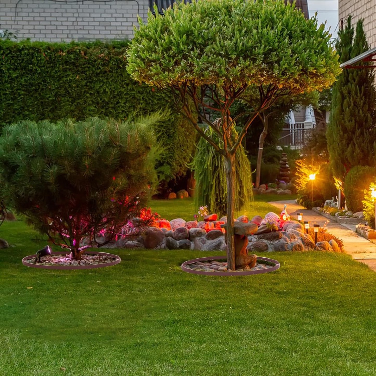 Garden Edging 33FT, 4IN High Landscape Edging Border Plastic Lawn Edging Roll with 30 Spikes for Yards, Flower Bed Edge, Sidewalks, Pathway, Brown