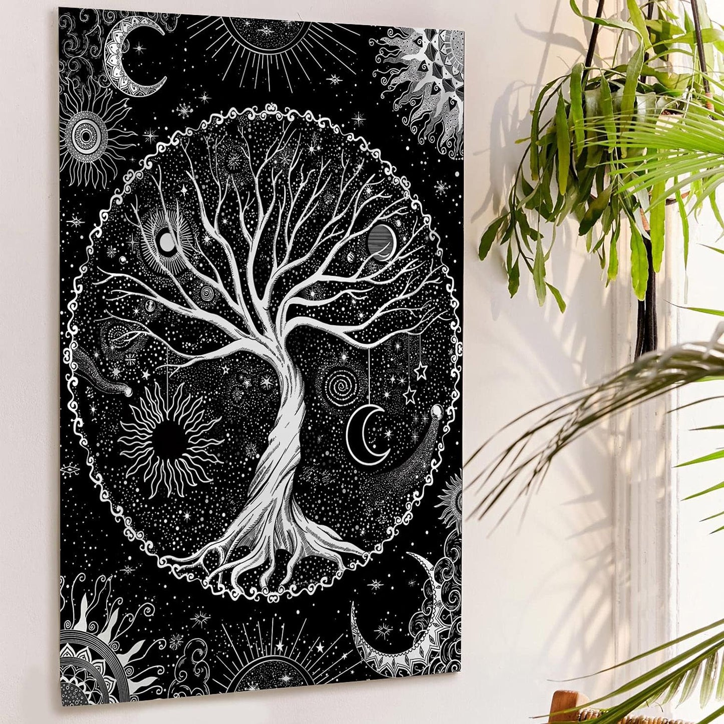 Lunerfex Tree of Life Tapestry Black and White Tapestry Mystical Sun and Moon Tapestries for Bedroom and Living Room Decor Black Tree 36×48 Inches