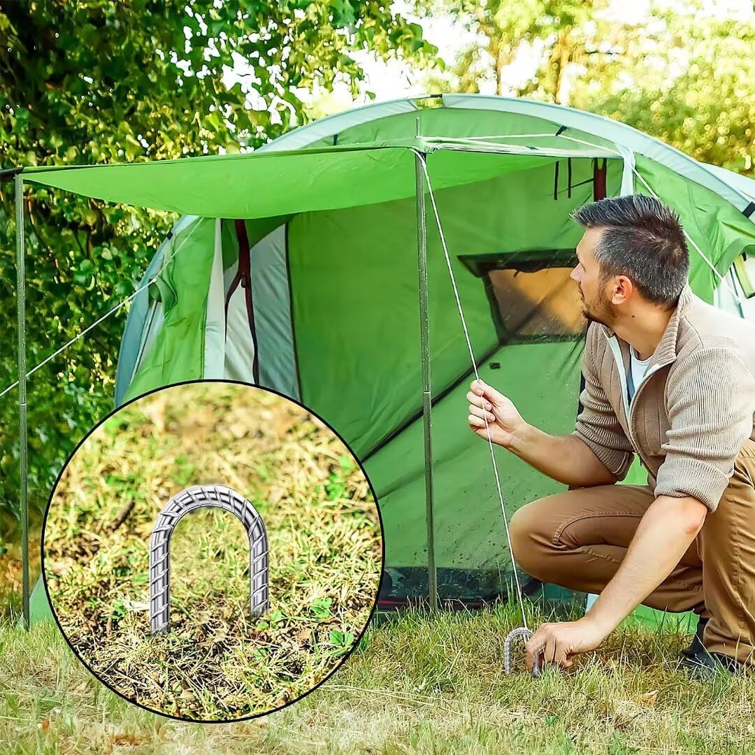 Rebar-Stakes-12-Inch, Ground Stakes Heavy Duty U-Hook Galvanized Anti-Rust Ground Anchors for Camping Tent Trampoline Accessories Dog Fence Chicken Coop Deer Fence 4pcs