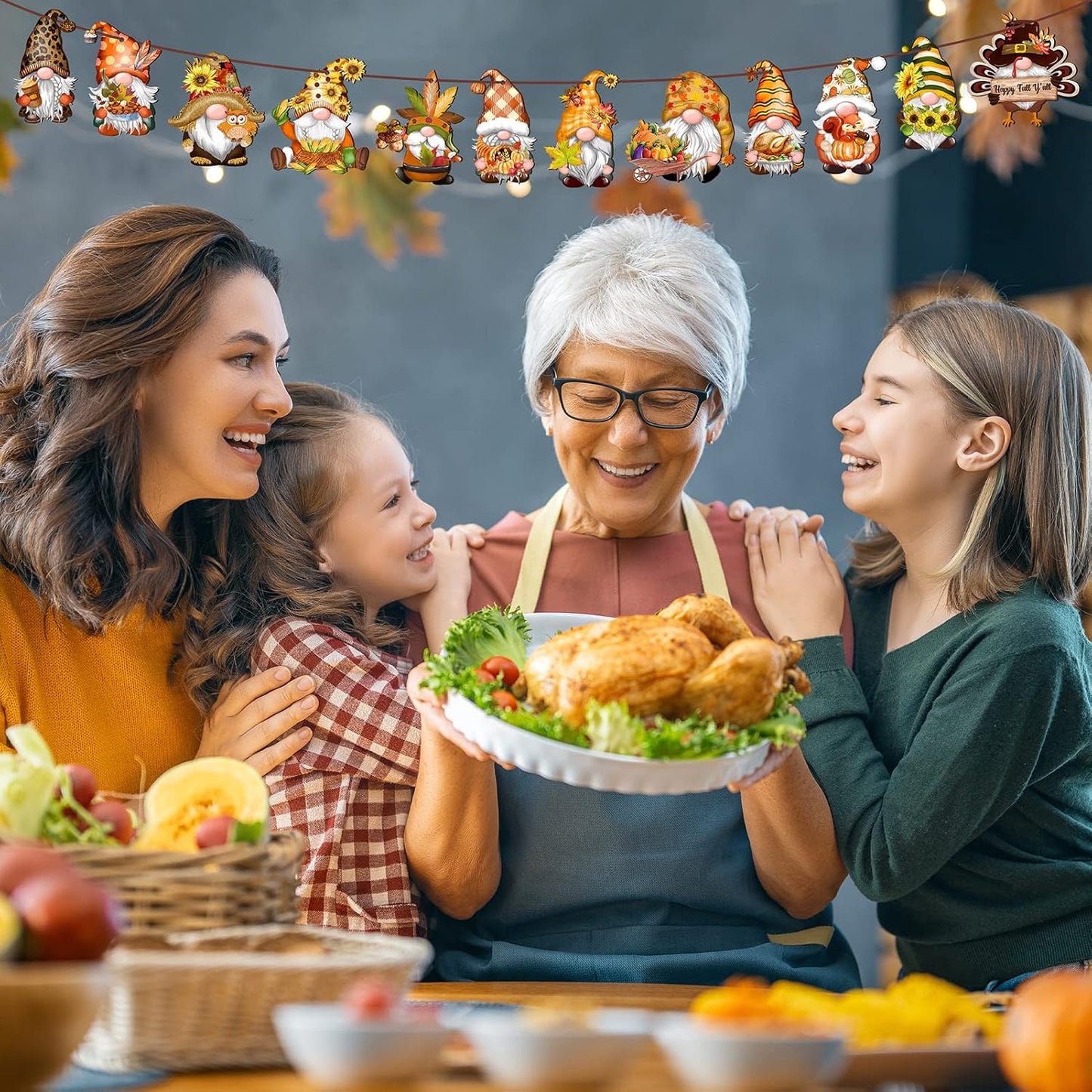 Fall Thanksgiving Gnomes Wooden Hanging Ornaments, Autumn Wood Hanging Pendant Decoration for Fall Tree Wooden Tags Slices Cutouts for Classroom Home Decor Holiday Party Supplies