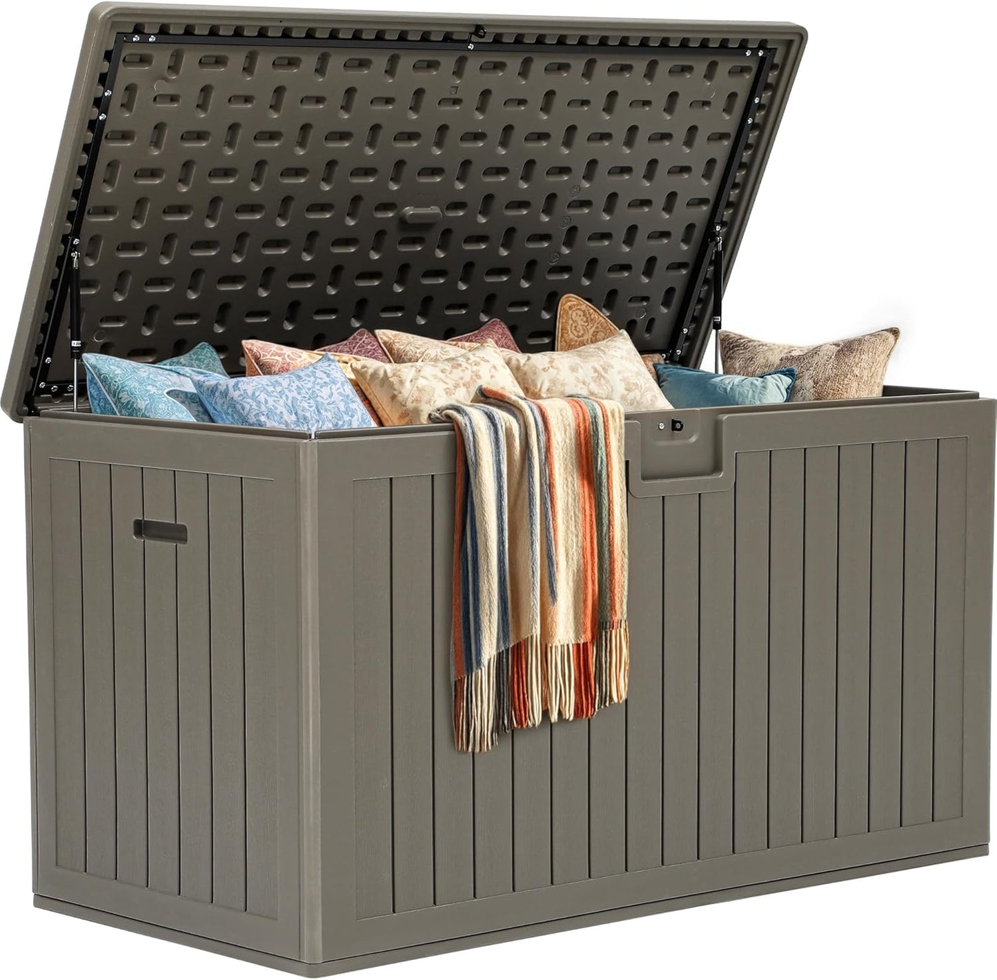 YITAHOME 200 Gallon Extra Large Deck Box, Double-Wall Resin Outdoor Storage Box with Flexible Divider for Patio Cushions Pool Supplies Garden Tools, 990 lbs Load Capacity, Lockable (Light Brown)