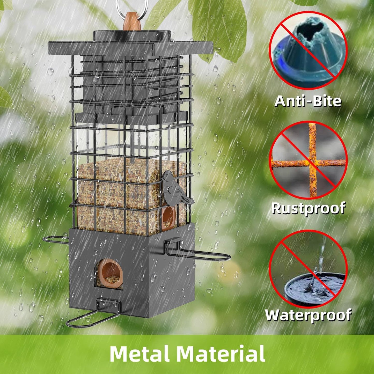 KRUOO Metal Squirrel Proof Bird Feeder for Outdoors Hanging,Wild Bird Feeders for Outside, 2.5 lb Capacity