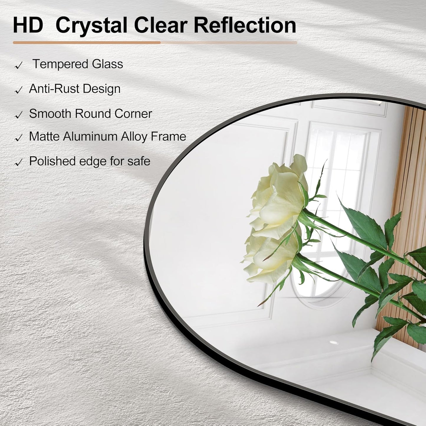 Arched Bathroom Mirror, 45"x45" Black Arched Mirror for Bathroom, Wall Mounted Mirror, Black Vanity Wall Mirror Metal Frame for Bedroom, Entryway, Living Room, Hanging or Leaning Against Wall