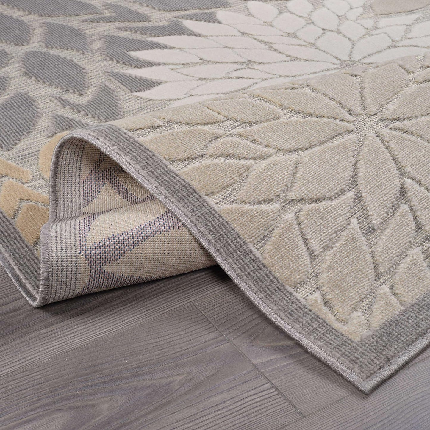 Beverly Rug Outdoor Runner Rug 2x7 Modern Floral Tropical Area Rugs for Indoor and Outdoor Patio Easy to Clean Non Shedding Living Room Porch Garden Washable Outside Carpet (2 x 7 Gray)