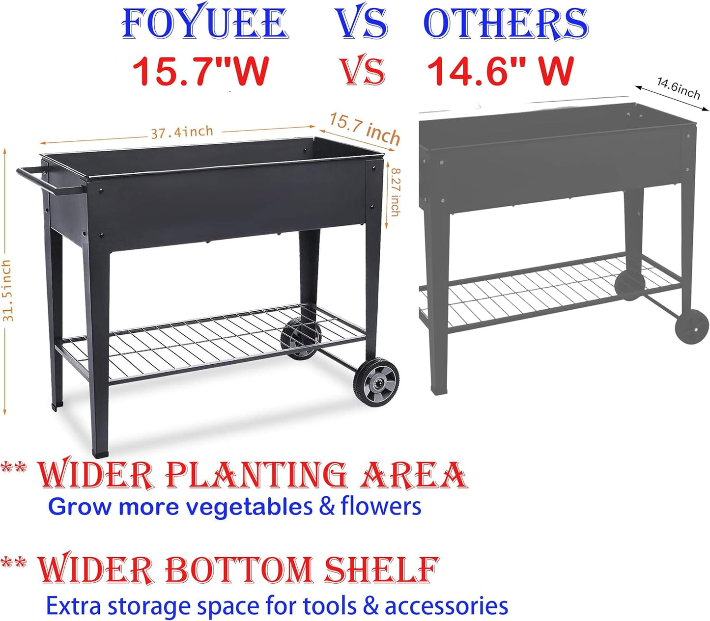 Raised Planter Box with Legs Outdoor Elevated Garden Bed On Wheels for Vegetables Flower Herb Patio