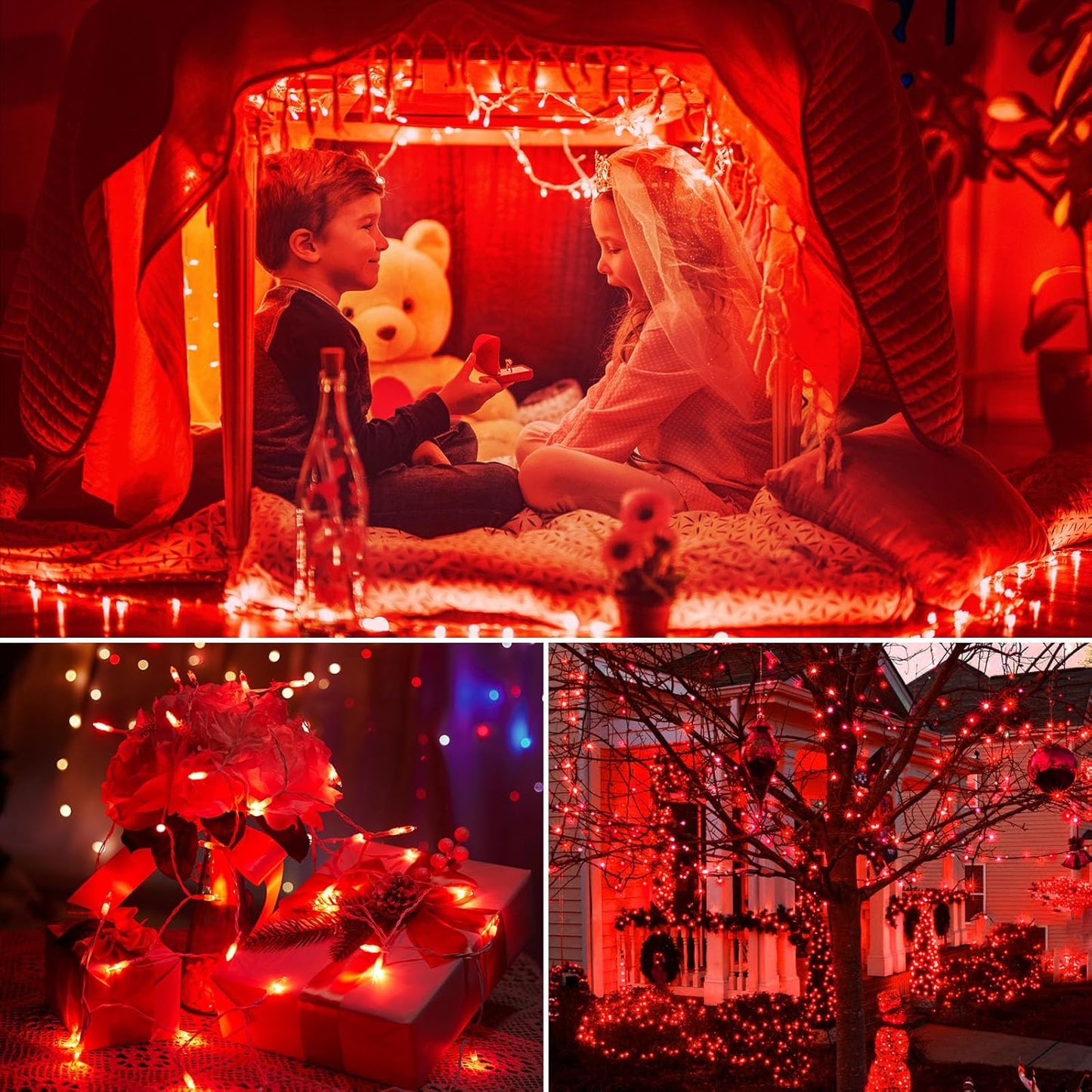 Red String Lights Battery Operated, 4 Pack 8 Feet 20 LED String Lights with 8 Modes Waterproof Tree Lights for Outdoor Indoor Holiday Party Garden Tree Decorations