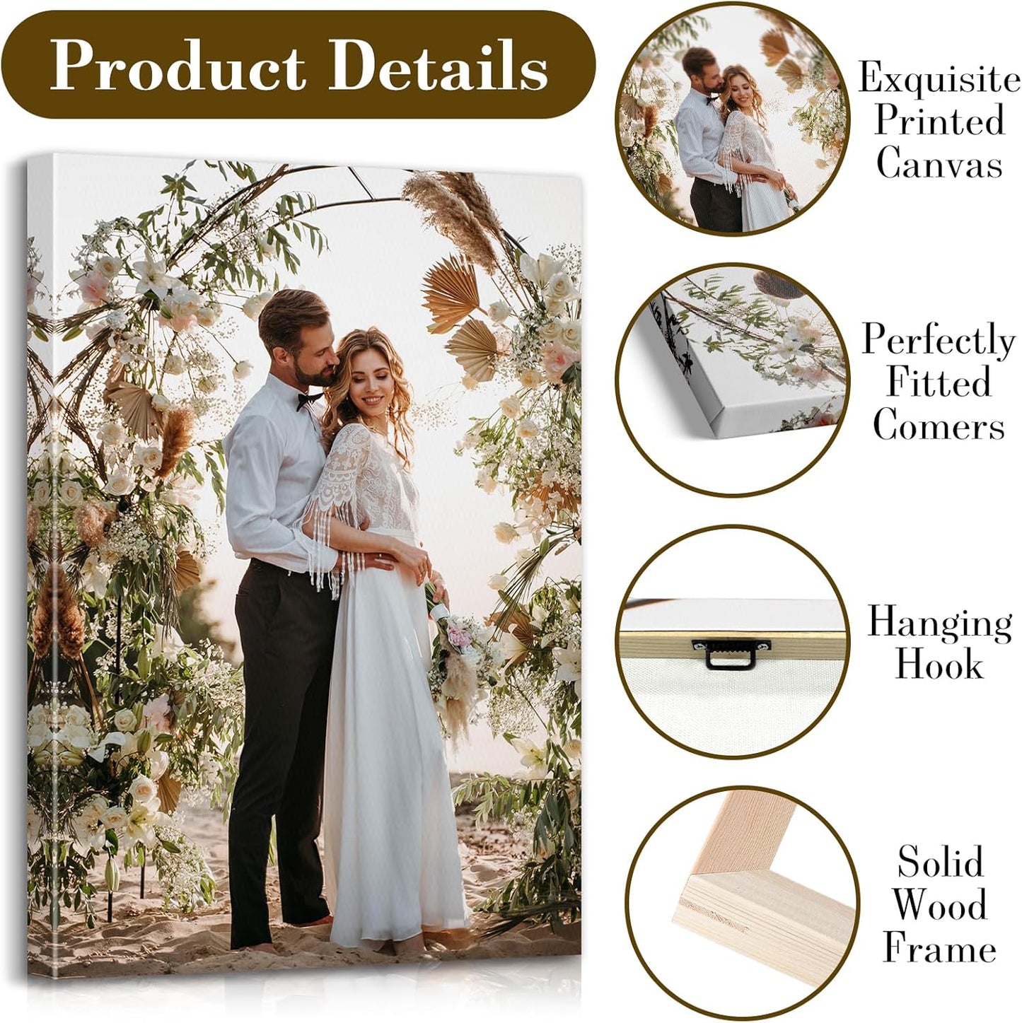 Custom Canvas Prints with Your Photos - Personalized Pictures Print, Customized Photo Gifts, Wall Art Poster Canvas Printing for Wedding, Family, Baby, Pets, Home Office Decor, Wrapped Frame 24x16