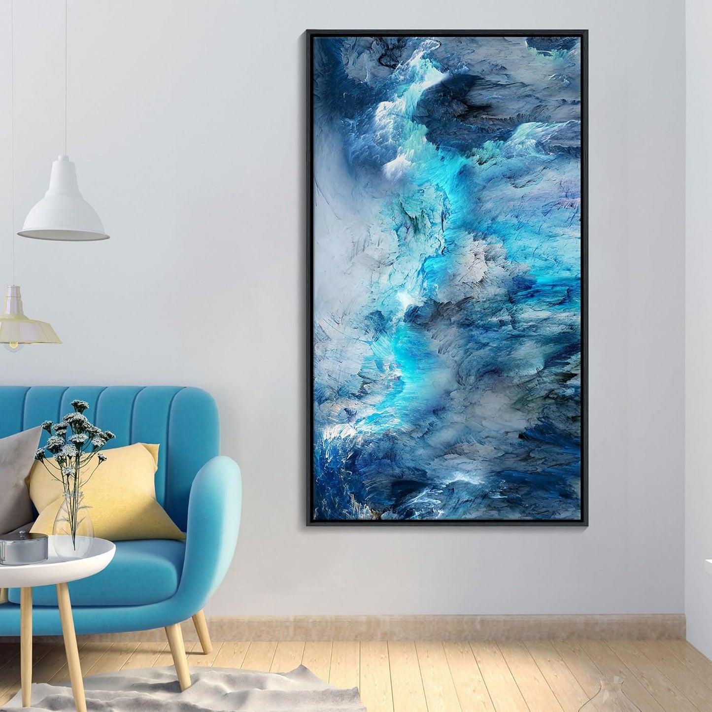 Mofutinpo Framed Abstract Canvas Wall Art | Modern Blue Contemporary Painting for Living Room, Bedroom, and Office | Large Abstract Artwork 58x29 Inches | artwork for walls