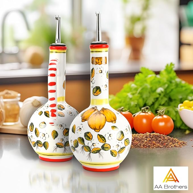 15Oz Ceramic Handmade Oil Dispenser with 3 olive design
