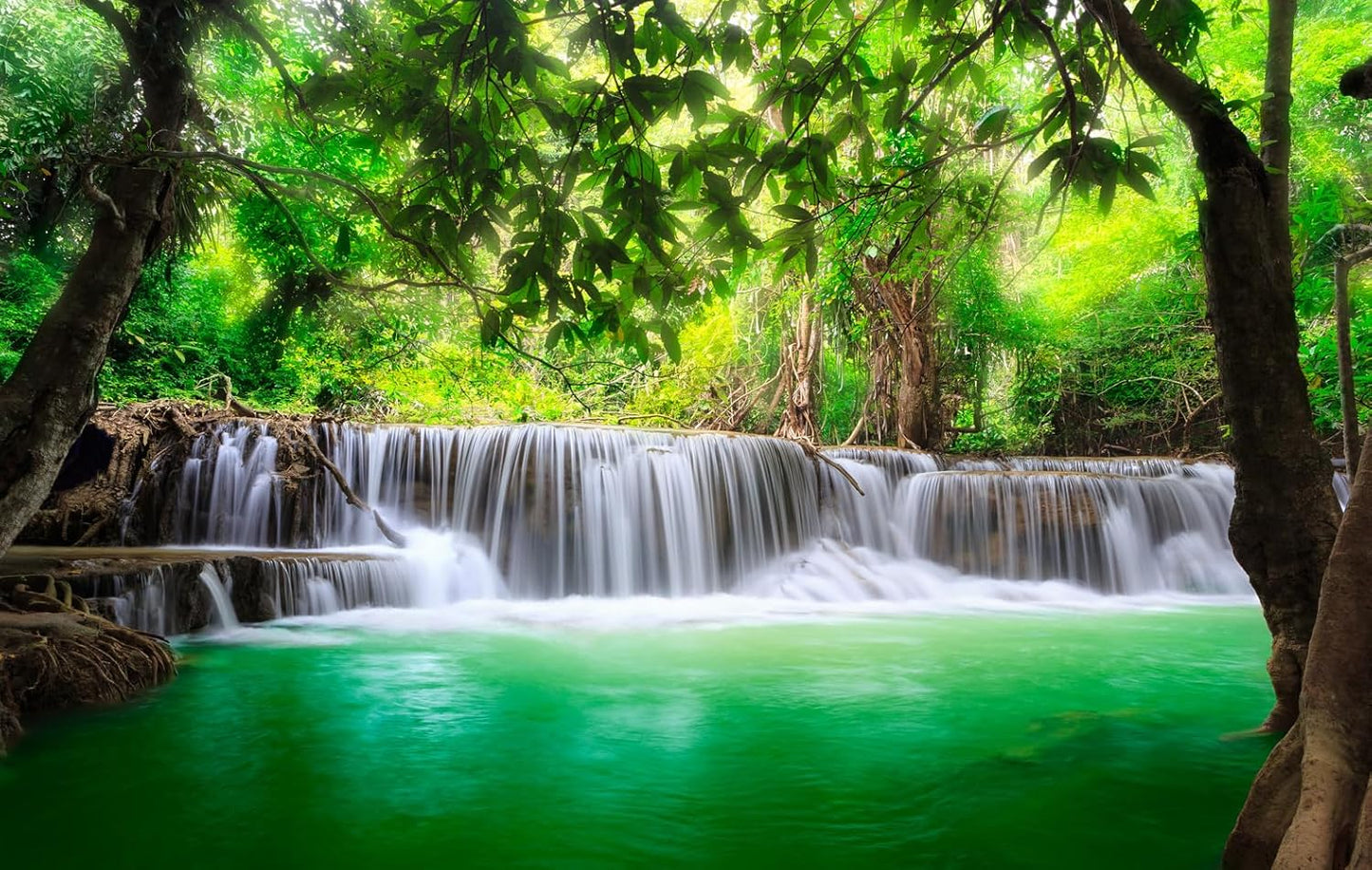 Green Landscape Wall Mural Nature Lake Waterfall Wallpaper Decor for Bedroom Living Room Bathroom (Not Peel n' Stick)