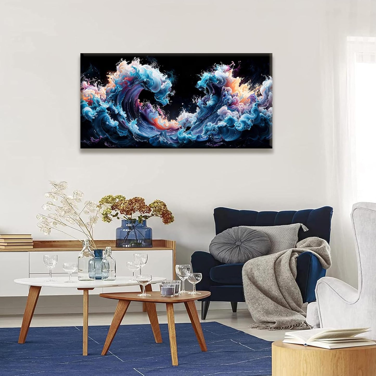 QSQ Canvas Art Wall Decor Colorful Waves Abstract Wall Art For Living Room Modern Canvas Prints Pictures Colorful Wall Art Picture For Bedroom Hotel Home Wall Decor 24 X 48 Inch