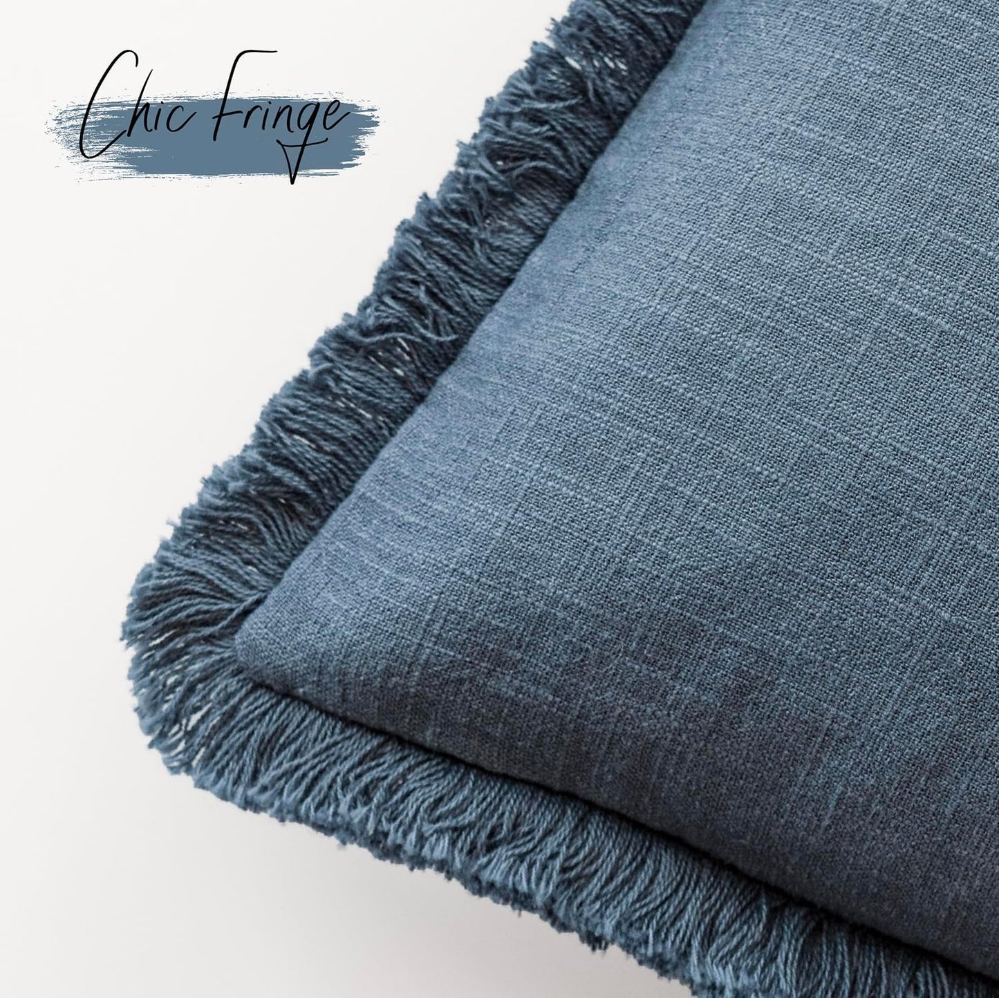 Foindtower Set of 2 Decorative Linen Fringe Throw Pillow Covers Cozy Farmhouse Cushion Cover with Tassels Accent Pillowcase for Couch Chair Sofa Bed Living Room Home Decor,20×20 Inch,Dark Blue