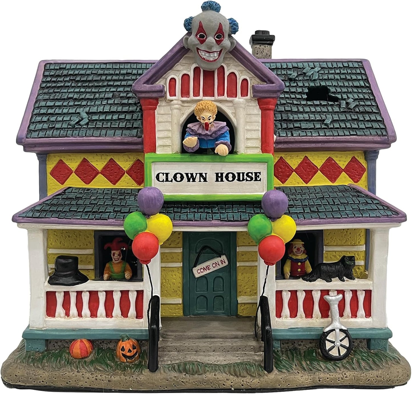 Clown Halloween Village | Spooky Town Collection Accessories Figurines on House | Porcelain with Multi-Color LED | 8.86 Inch