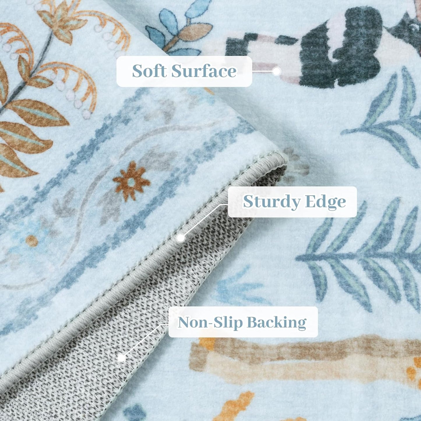 OJIA Animal Area Rugs 8x10, Soft 8x10 Washable Rugs for Living Room Bedroom, Non-Slip Boho Ultra-Thin Dining Room Rug Large Throw Carpet for Farmhouse Playroom Office, Light Blue