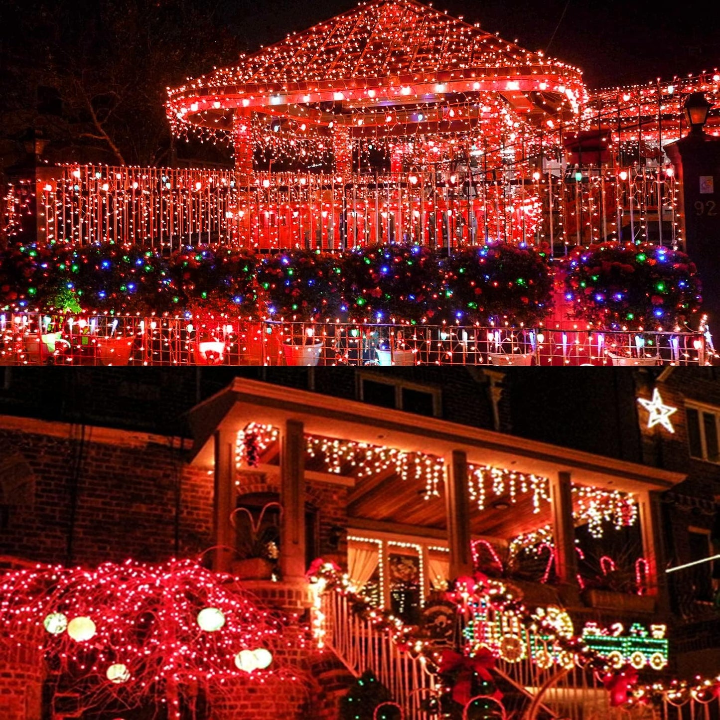 Upgraded 75.8 FT 200 LED Red Christmas Lights Outdoor Indoor, Memory Function & Timer & 8 Modes, Extendable Green Wire Waterproof String Light for Christmas Tree Party Wedding Home Garden Decorations