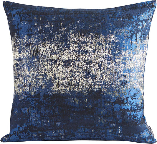 THE-TINOART Navy Gold Jacquard Accent Pillow Cover 18x18 - Reversible Design with Gold Thread Embroidery, Luxury Velvet Back for Sofa & Bed Decor