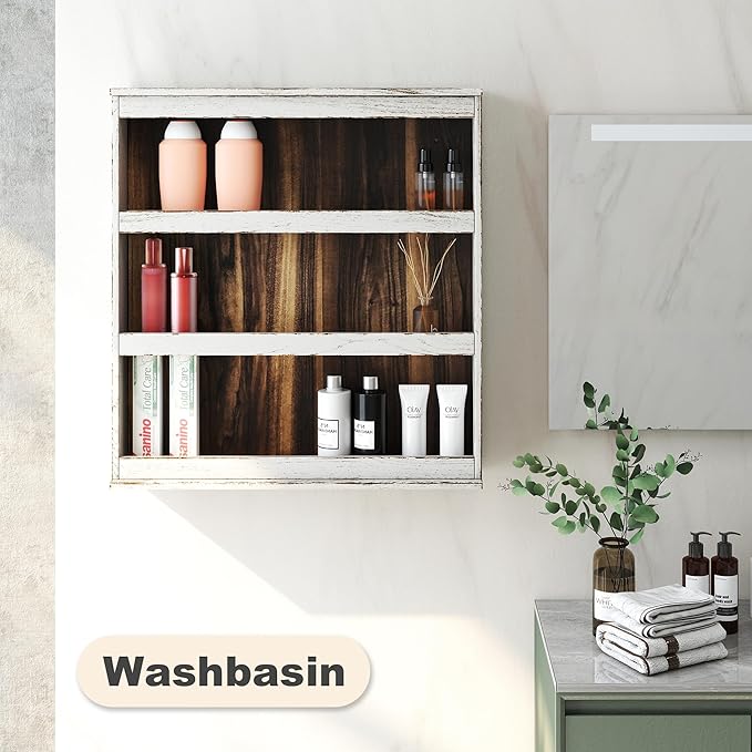 Nisorpa 3 Tier Spice Rack Wall Mount, Rustic Burnt Wood Wall Hanging Spice Rack Kitchen Spice Shelf Organizer for Seasoning Jars or Condiment Bottles, 19.68 x 3.35 x 21.25 Inches