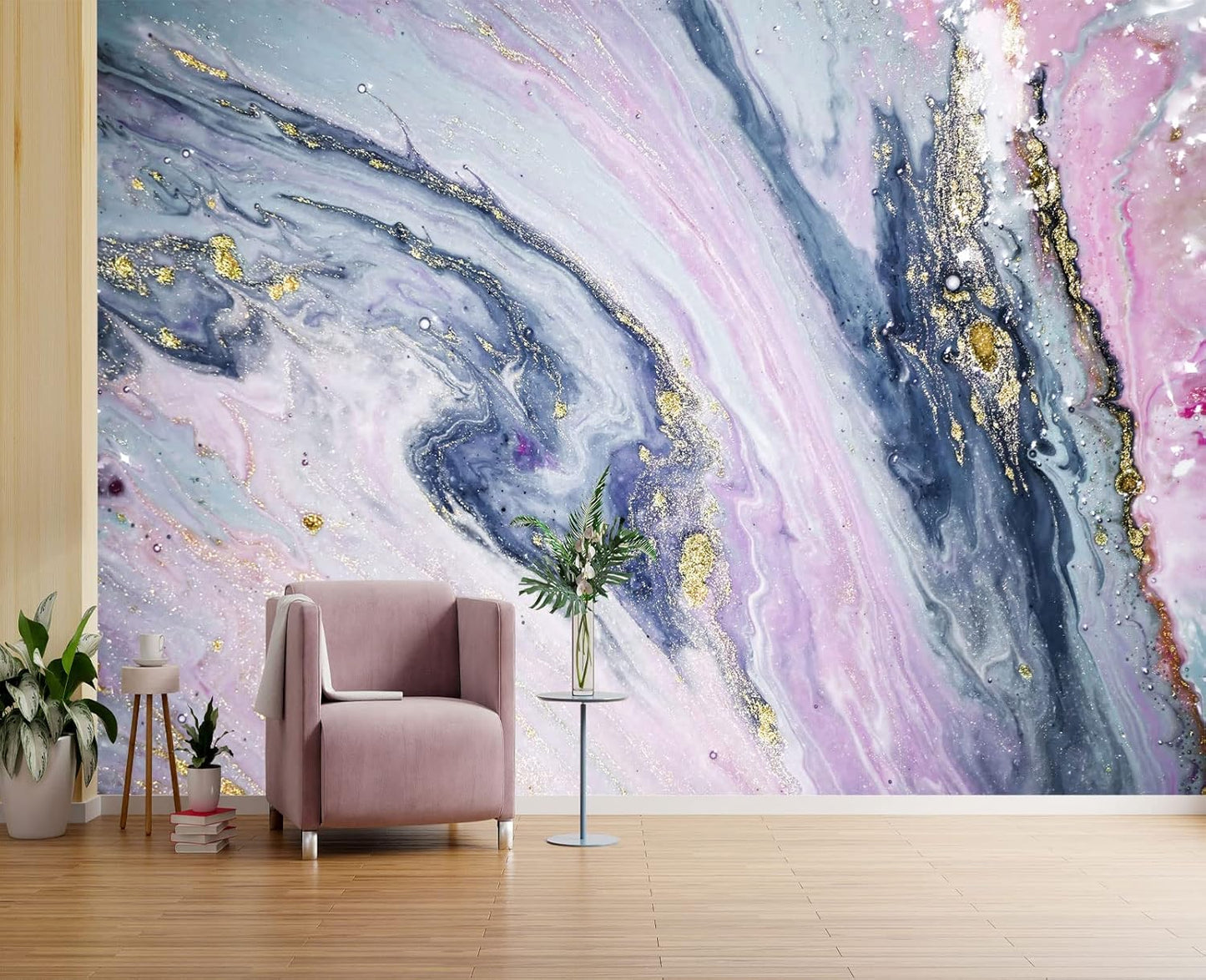 Gilding Marble Pink Wall Mural Wallpaper for Bedroom 137" x 100"