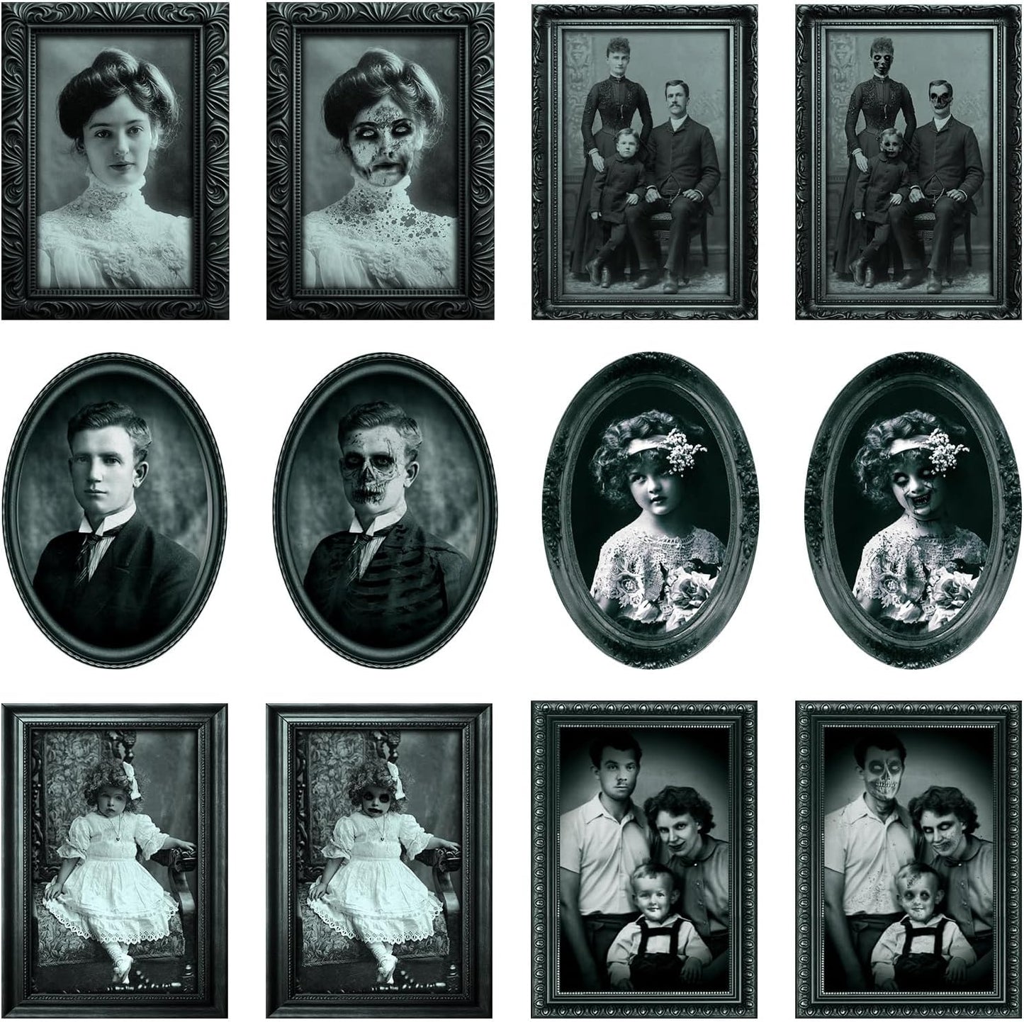 6 Pack Halloween Decoration 3D Changing Face Moving Gothic Horror Picture Frames Portrait, Waterproof, Full adhesive backing, Spooky Halloween Wall Decor For Haunted Mansion Castle Masquerade Party