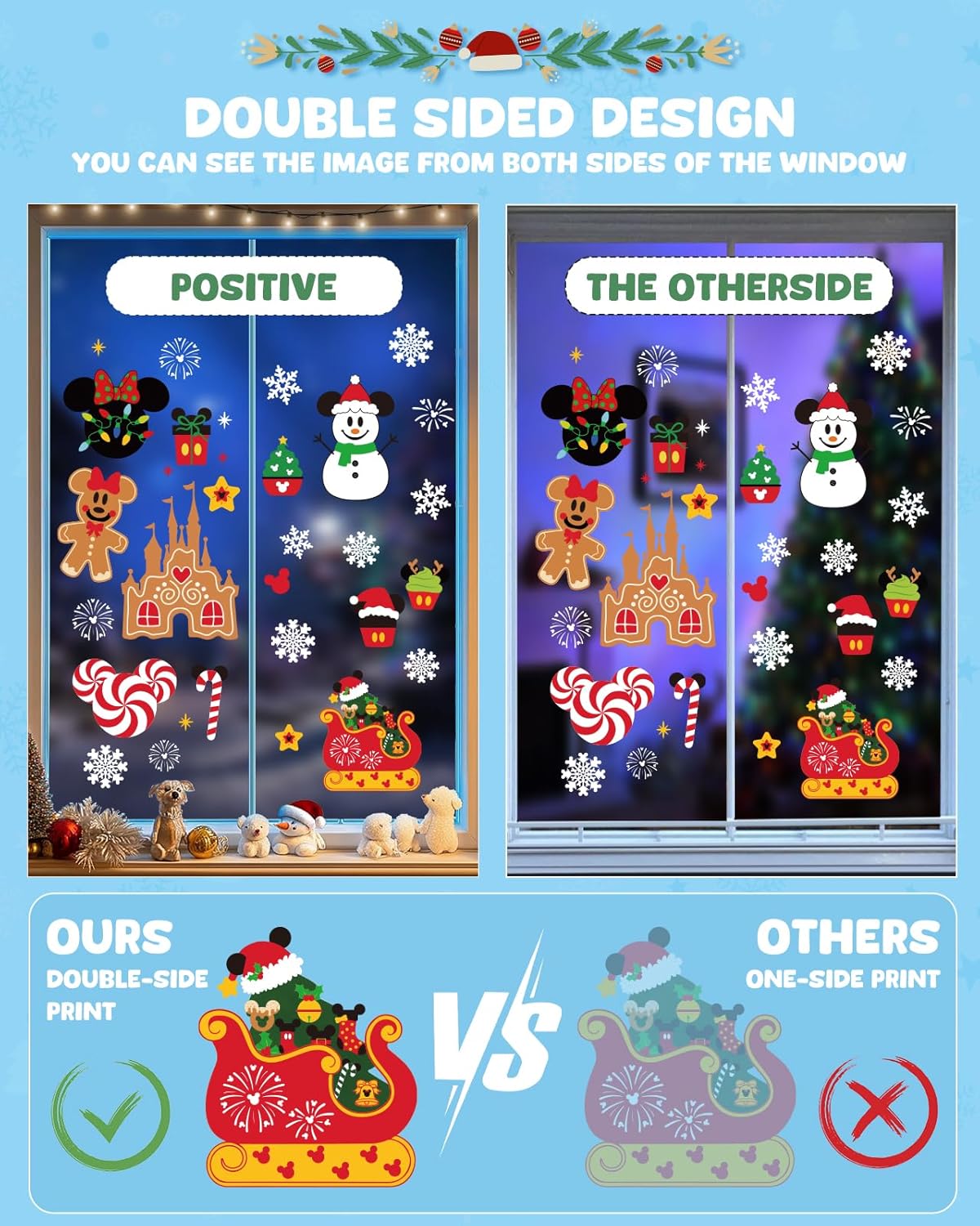 Christmas Window Clings Decorations - Cute Funny Double-Sided Static Stickers for Glass Windows and Doors, Perfect Decorations, with Castle Pattern, Reusable 9 Sheets