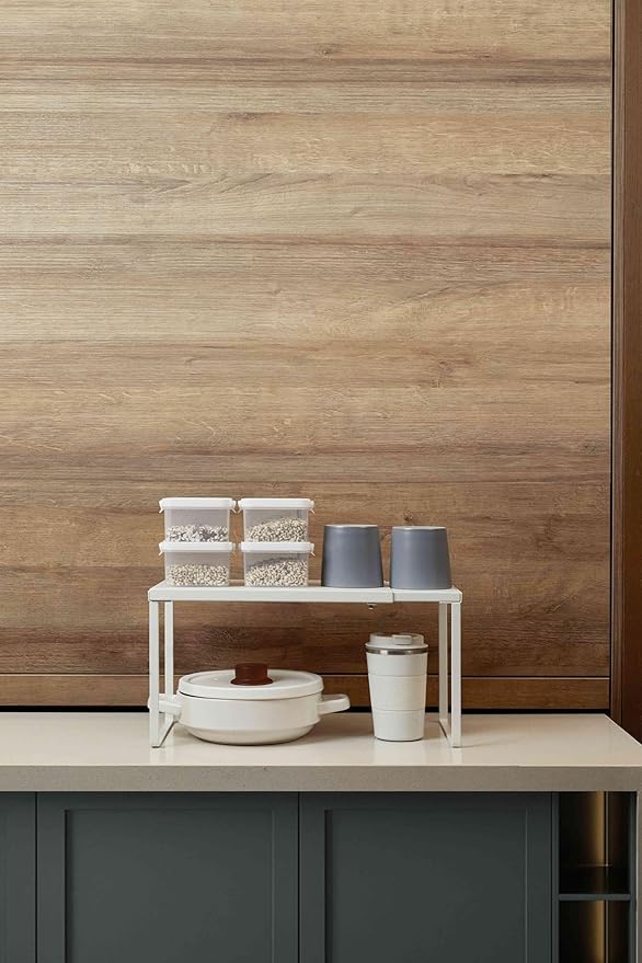 Nxconsu Cabinet Shelf Expandable Organizer Riser Rack for Kitchen Pantry Cupboard Under Sink Countertop Home Organization Extra Storage Space Saver Heavy Duty Metal Edgeless Design White Extra Large