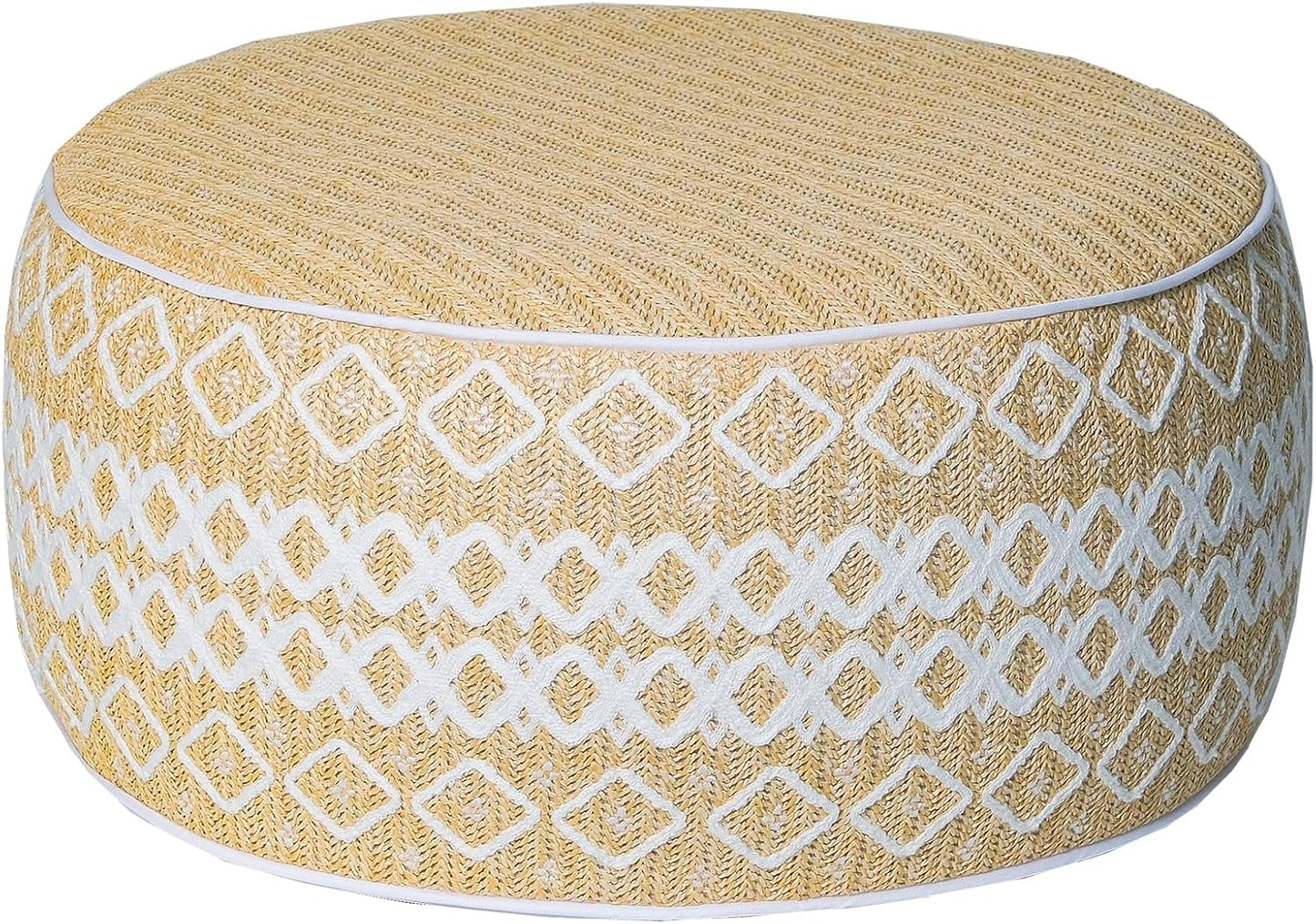 Outdoor Inflatable Ottoman with Air Pump, Embroidery Patio Footrest Stool D21”x H9”, Round Pouf Ottoman with Portable Handle Suitable for Garden, Camping, Bedroom, Living Room