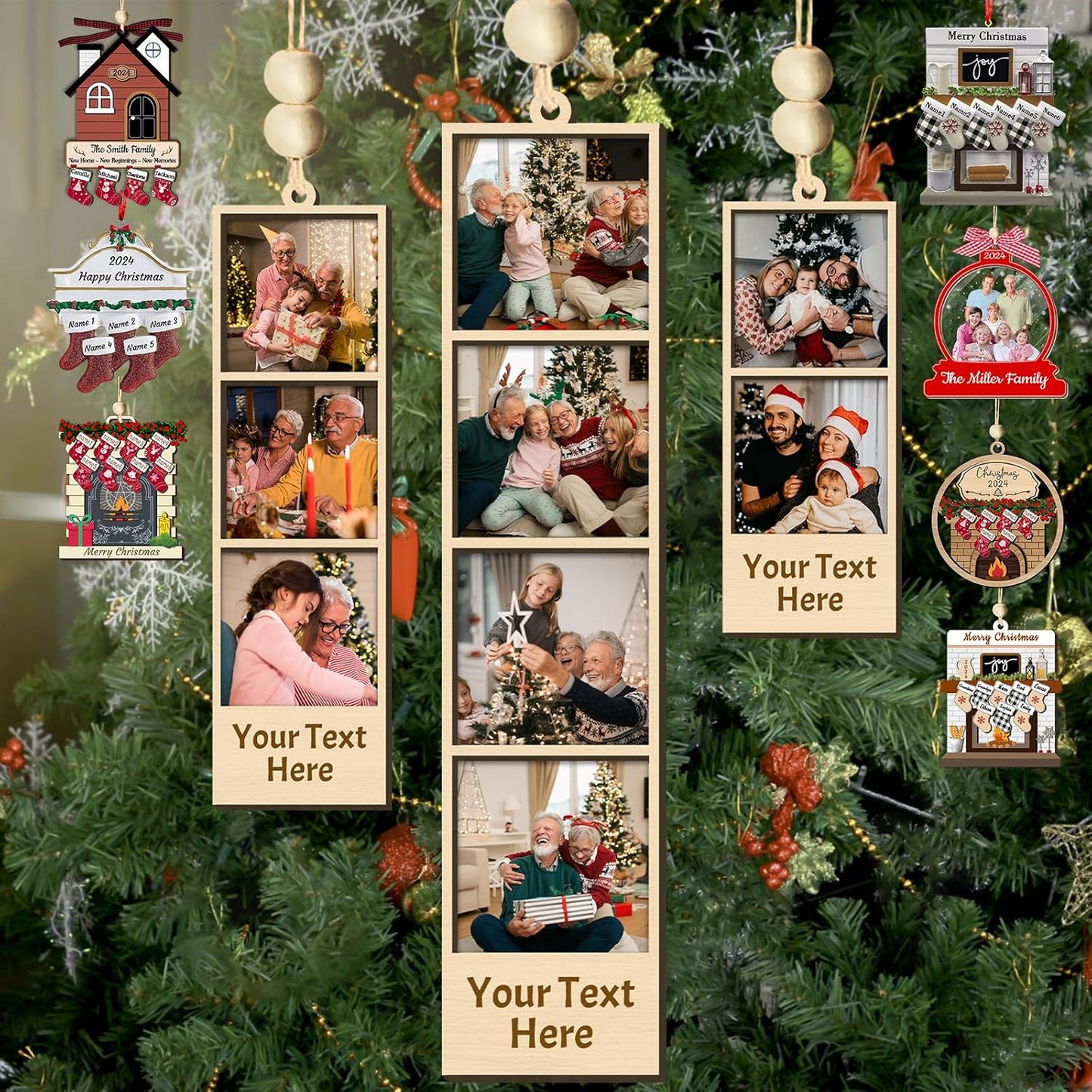 Personalized Christmas Ornaments with Photo Names Custom Family Ornament Customized Xmas Tree Hanging Wood Decoration Gift