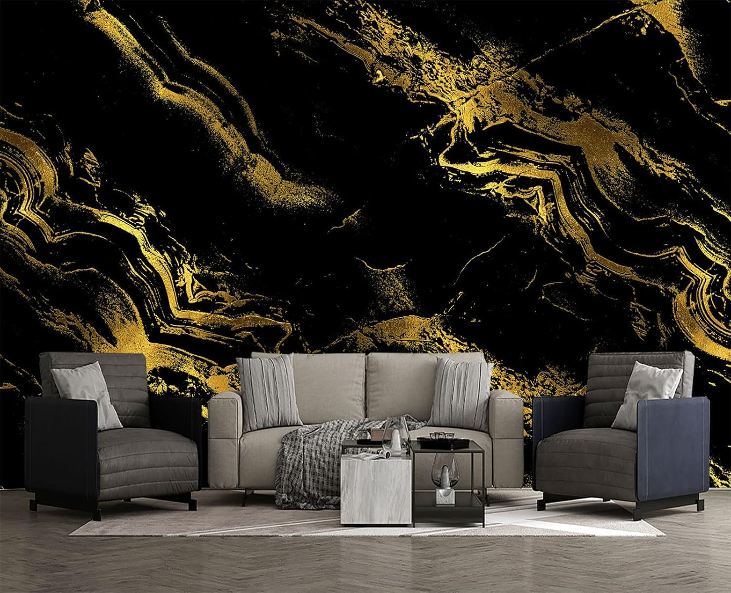 Black Gilded Marble Wall Mural Wallpaper for Bedroom 137" x 100"