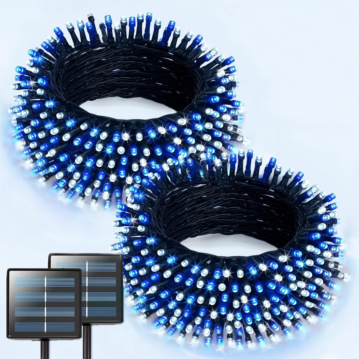 JMEXSUSS 2 Pack Blue and White Solar Christmas Lights, Total 400 LED 151FT Solar String Lights Outdoor Waterproof, 8 Modes Solar Light for Outside Tree Patio Christmas Decorations